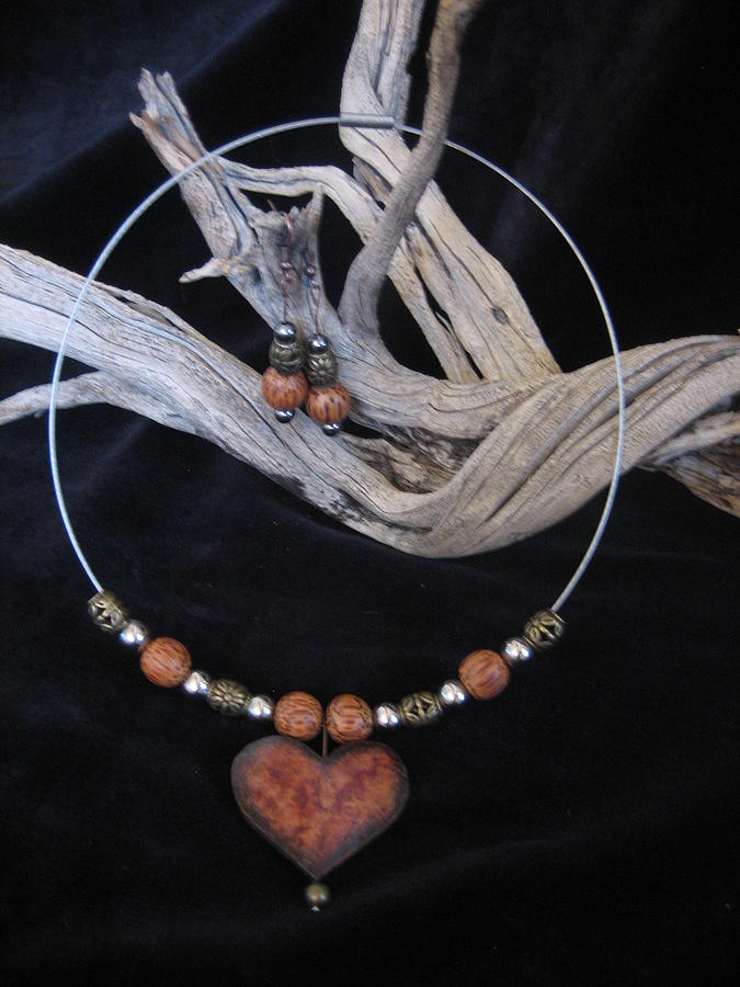 H003 Gourd Wood Heart Jewelry by Barbara Prestridge