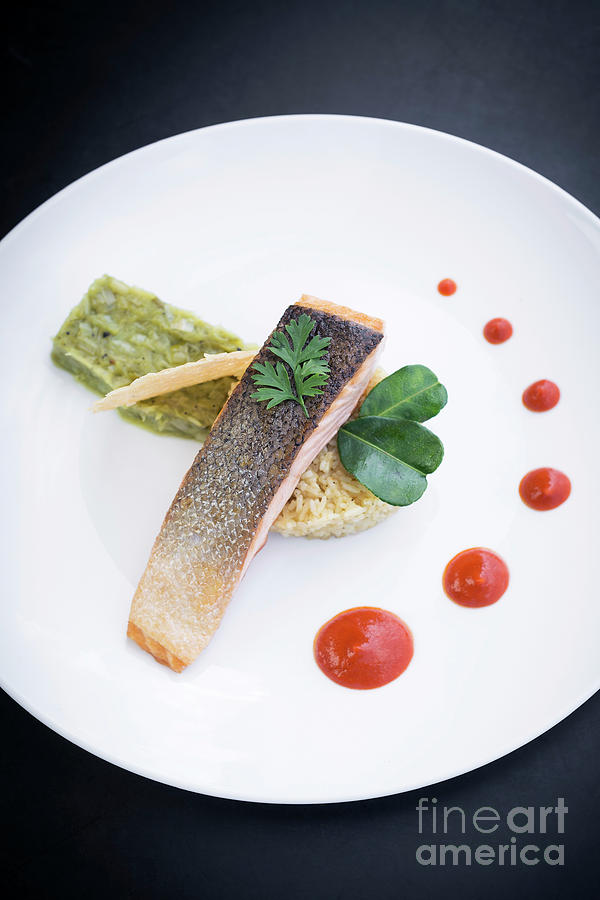 Gourmet Fusion Cuisine Salmon Fish Fillet With Guacamole Meal Photograph by JM Travel Photography