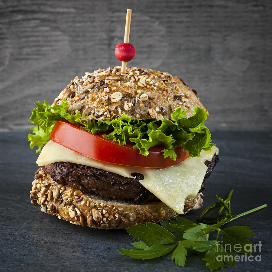 Cheese Photograph - Gourmet hamburger by Elena Elisseeva
