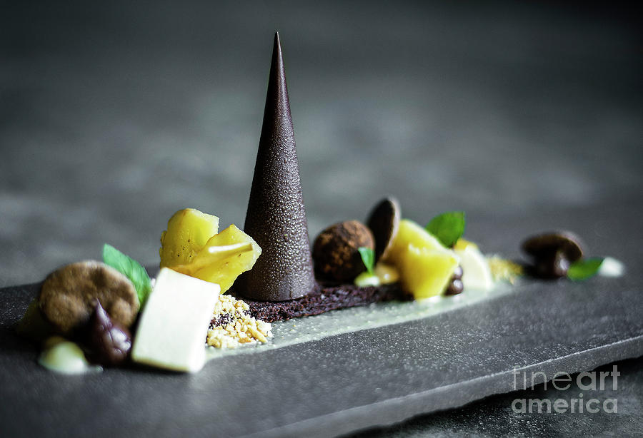 Gourmet Modern Deconstructed Chocolate Cake And Dried Fruit Dess Photograph by JM Travel Photography