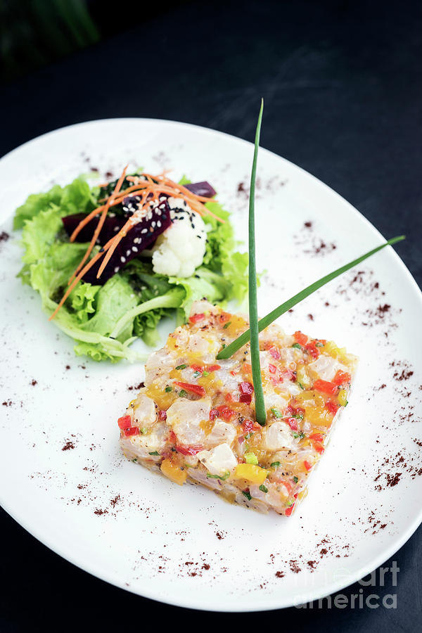 Fish Photograph - Gourmet Raw Tuna Tartare Ceviche With Mango Lime And Chilli by JM Travel Photography