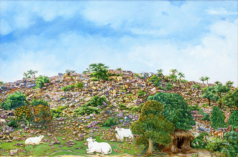 Cow Painting - Govardhan Hill by Dominique Amendola