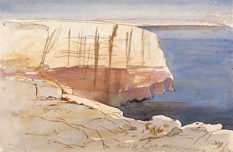 Gozo near Malta Drawing by Edward Lear