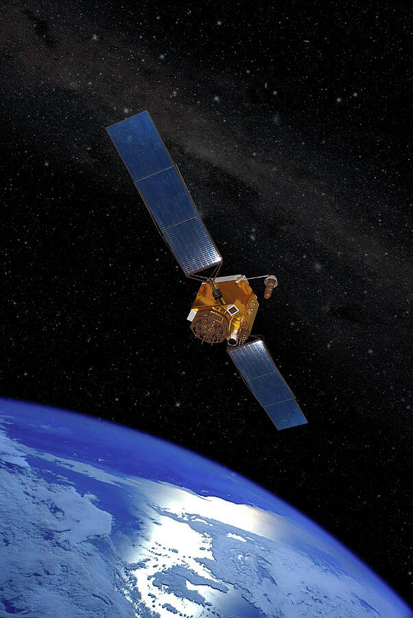 GPS 2F Satellite in Earth Orbit Mixed Media by Erik Simonsen