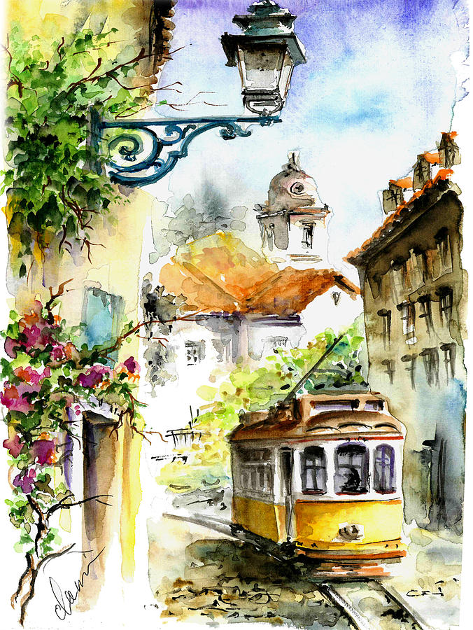 San Francisco Painting - Graca Lisbon Tram Color by Elena Petrova Gancheva