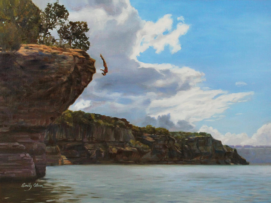 Graceful Cliff Dive Painting by Emily Olson
