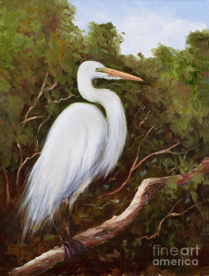 Graceful Egret Painting by Glenda Cason