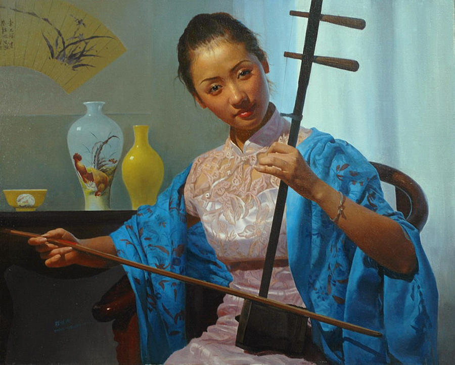 Chinese Artists Painting - Graceful tones of Erhu  by Cheng Jiguang