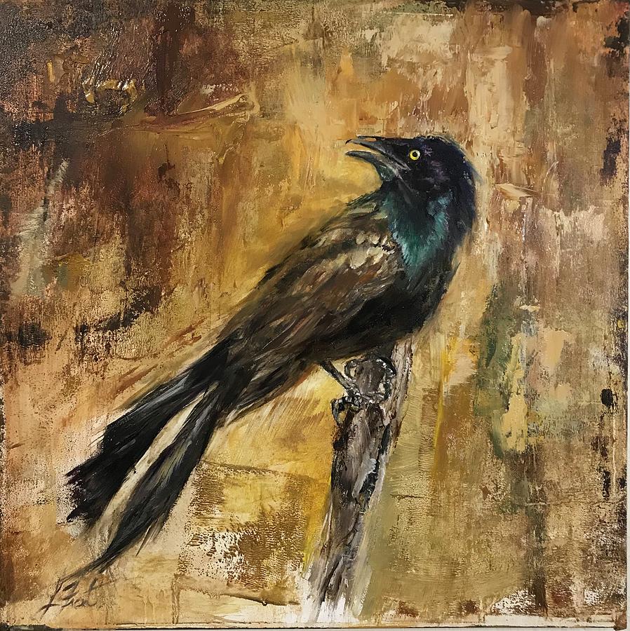 Crow Painting - Grackle by Lindsay Frost