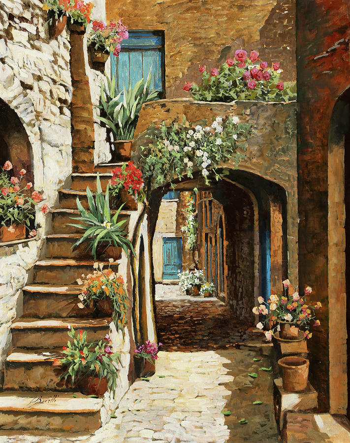 Stairs Painting - Gradini In Cortile by Guido Borelli