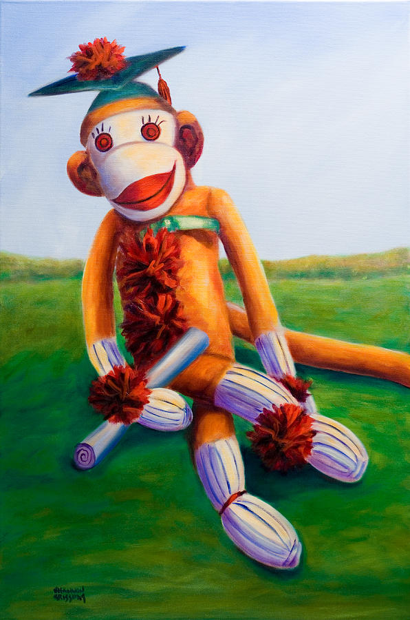 Graduate Sock Monkey Painting by Shannon Grissom