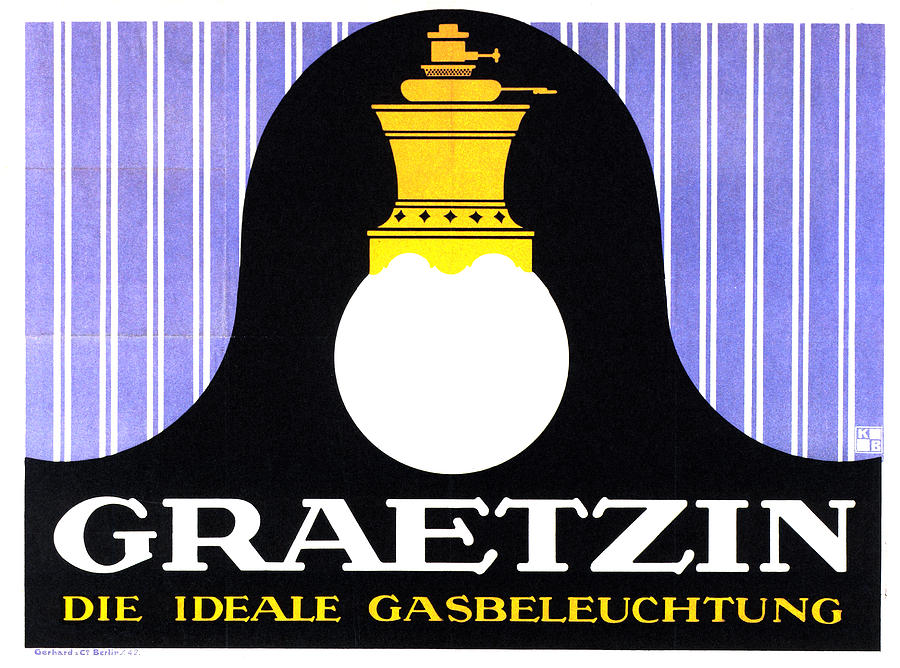 Graetzin - Gas Lamp - Vintage German Advertising Poster Mixed Media