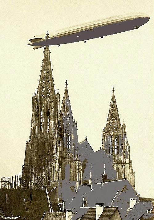 Graf Zeppelin flying over Gothic Cathedral Cologne Germany March 1936 color added 2015 Photograph by David Lee Guss