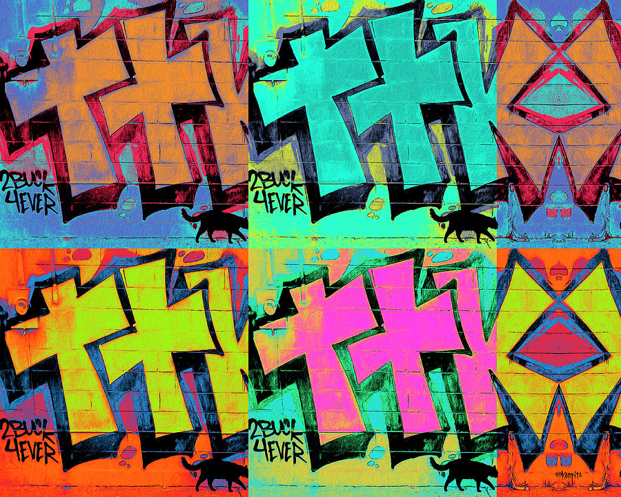 Graffiti and Black Cat Digital Art by Rebecca Korpita