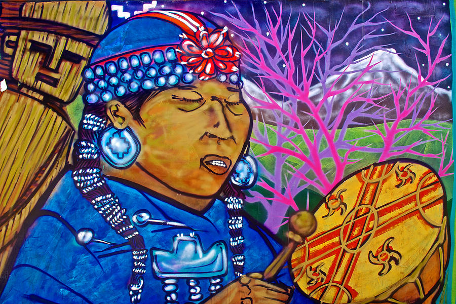 Chile Photograph - Graffiti Art of Native Woman Drumming in Valparaiso-Chile  by Ruth Hager