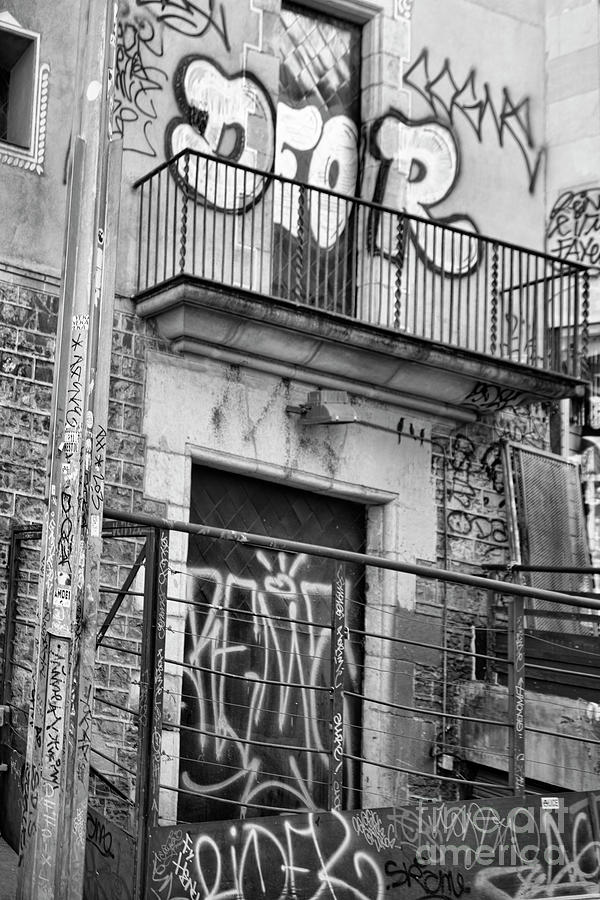 Graffiti La Rambia Spain Blk Wht  Photograph by Chuck Kuhn