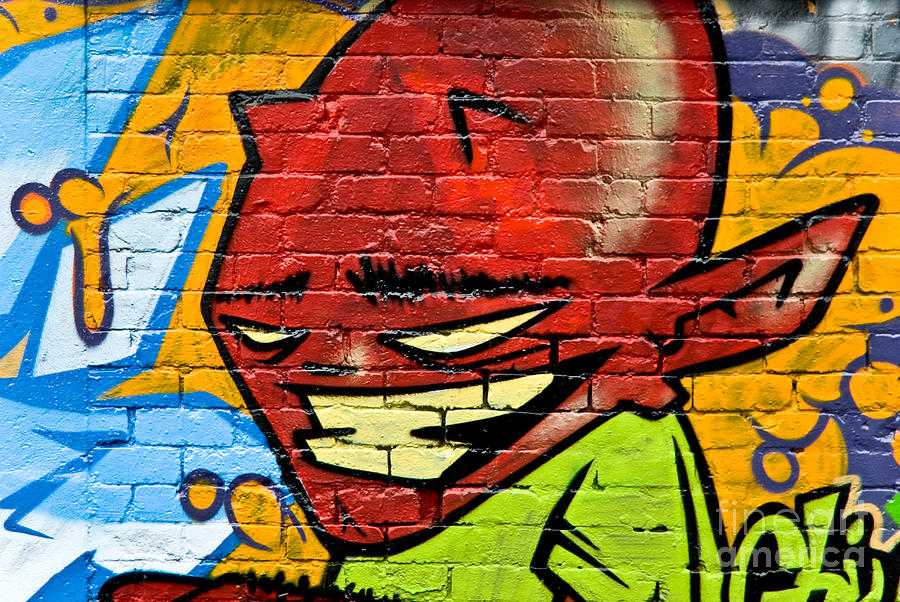 Graffity demon on the textured brick wall Painting by Yurix Sardinelly