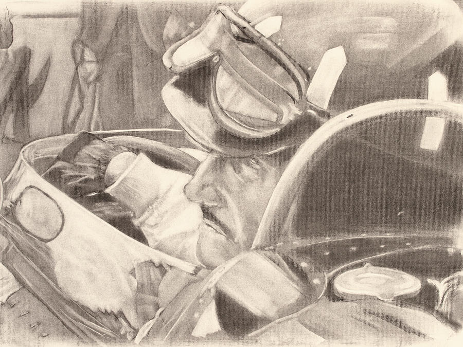 Charcoal Drawing - Graham Hill by Scott Shisler