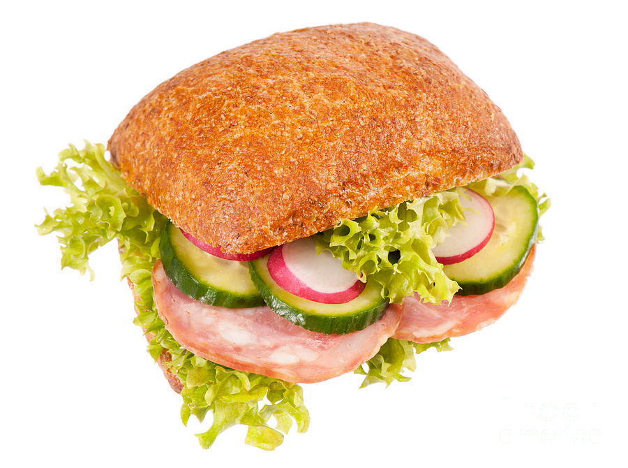 Graham Roll Sandwich With Vegetables And Sausage Photograph