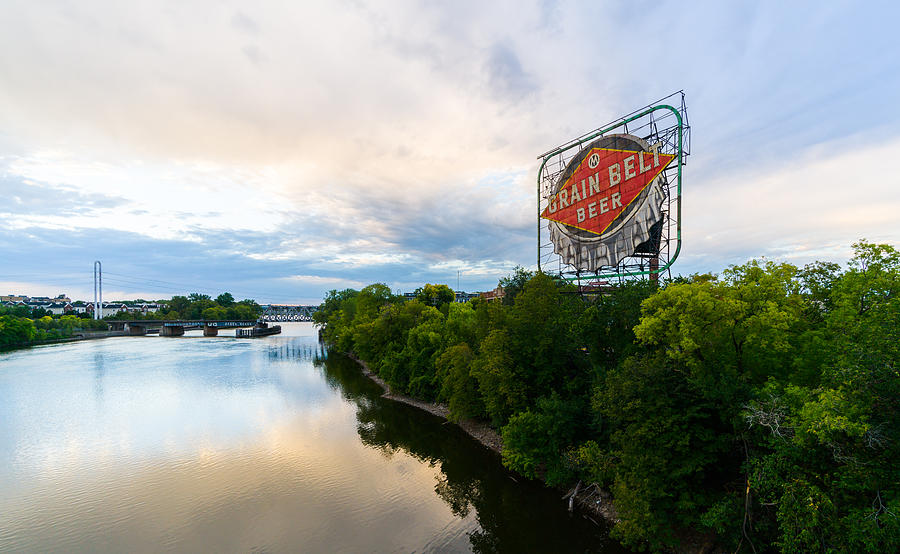 Grain Belt Beer sign on River Photograph by Mike Evangelist