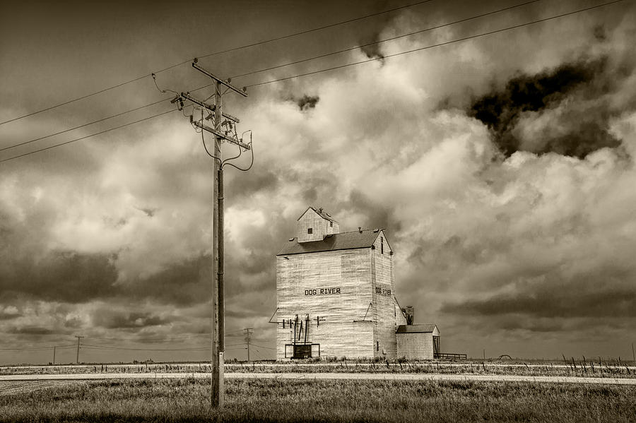 Grain Elevator at Dog River in Sepia Tone Photograph by Randall Nyhof
