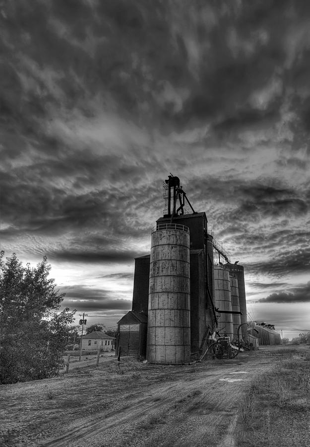 Grain Elevators at Dusk 2 black and white Photograph by Art Whitton
