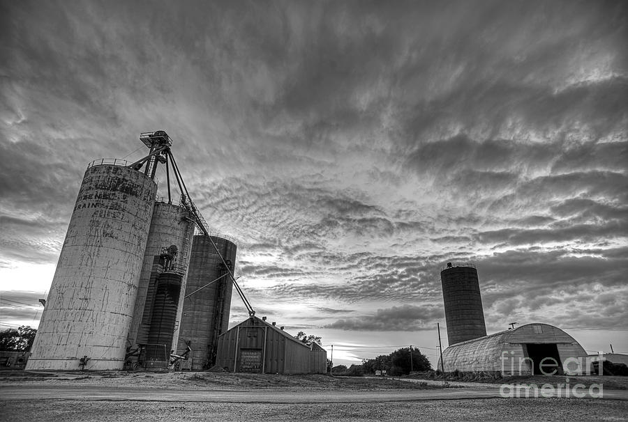 Grain Elevators at Dusk black and white  Photograph by Art Whitton