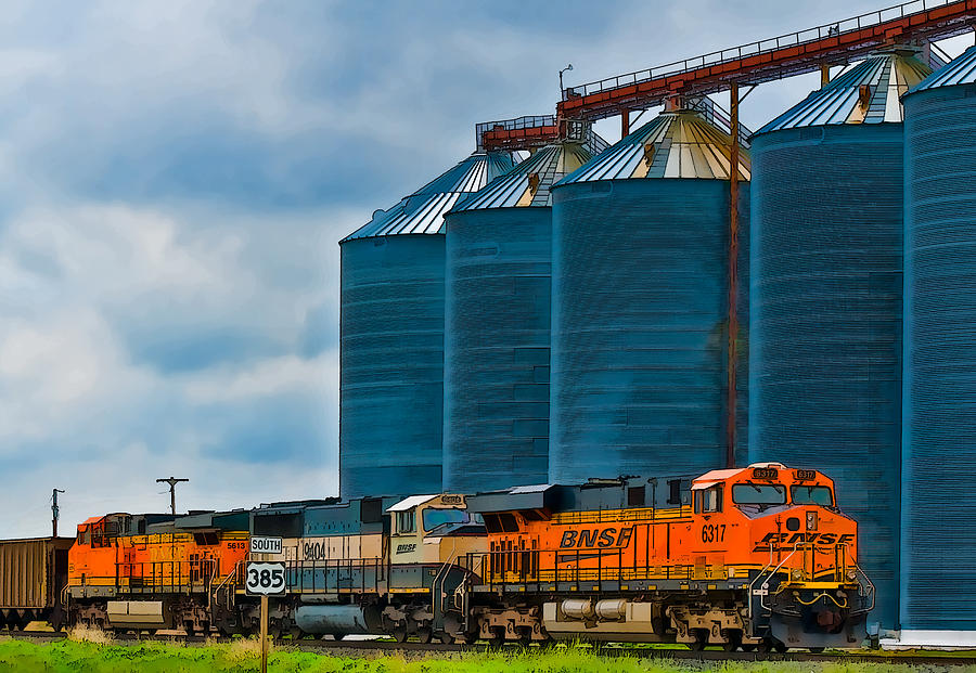 Grain Silos and BNSF Train Photograph by Ginger Wakem