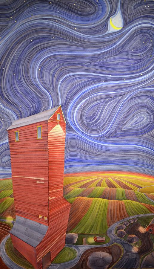 Prairie Painting - Grain Tower III by Scott Kirby
