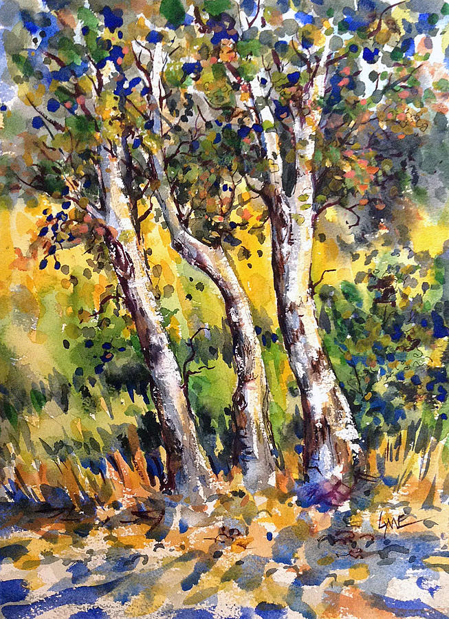Grainery Poplars Painting by Lynne Haines