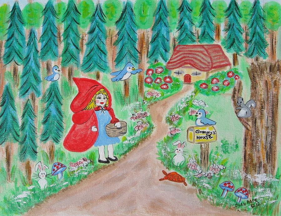Little Red Riding Hood with Grammys House on the Mailbox Painting by Diane Pape