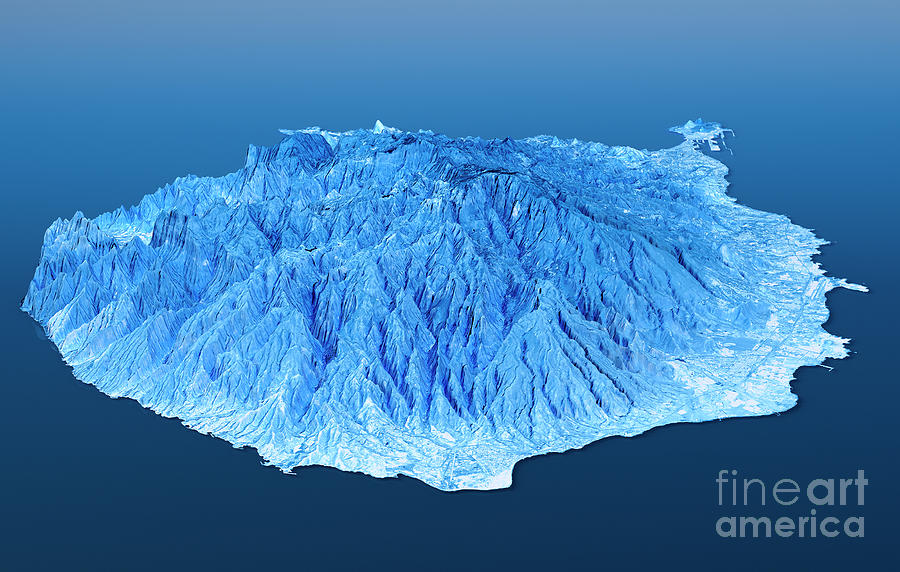Map Digital Art - Gran Canaria Topographic Map 3D Landscape View Blue Color by Frank Ramspott