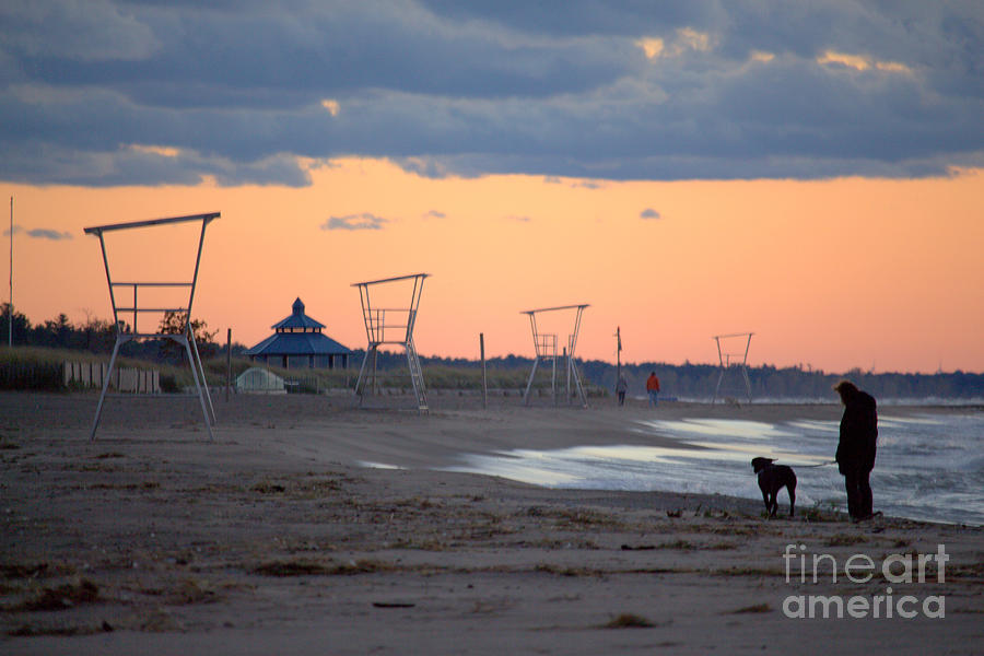 Sunset Photograph - Grand Bend Dog Walk by John Scatcherd