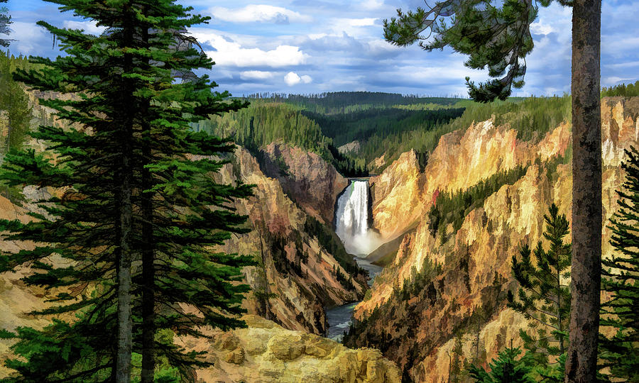 Grand Canyon of the Yellowstone Waterfall Painting by Christopher Arndt
