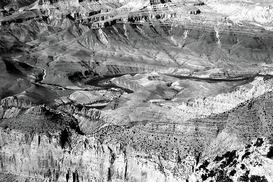 Grand Canyon South Rim Textures 16 BW Photograph by Mary Bedy