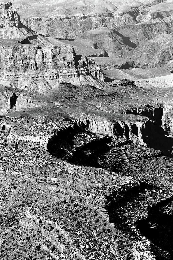 Grand Canyon South Rim Textures 4 Vertical BW Photograph by Mary Bedy