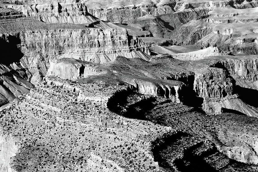Grand Canyon South Rim Textures 5 BW Photograph by Mary Bedy