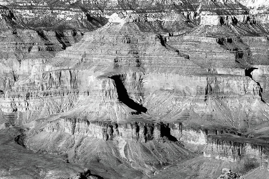 Grand Canyon South Rim Textures 9 Horzontal BW Photograph by Mary Bedy