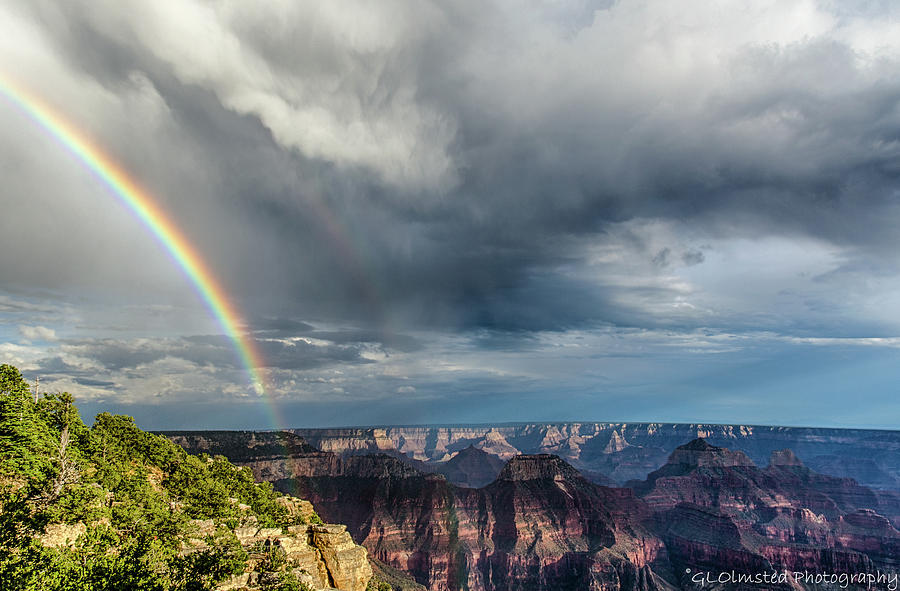 Grand Canyon stormy double rainbow Photograph by Gaelyn Olmsted