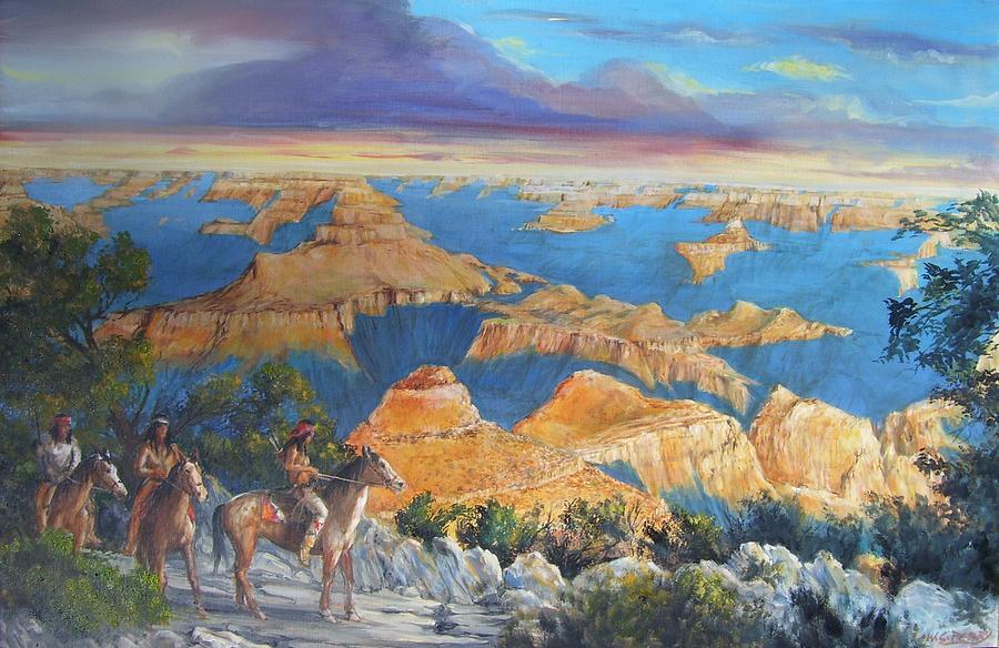 Grand Canyon Visitors at Sunrise Painting by Perrys Fine Art