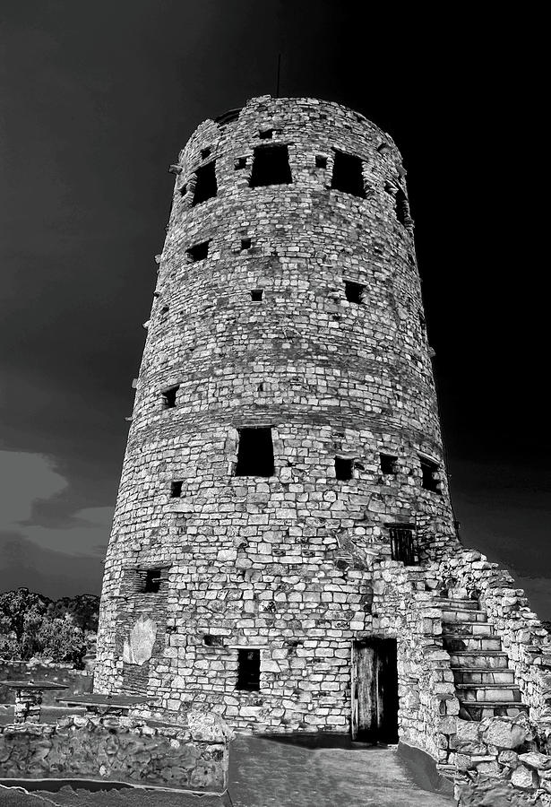 Grand Canyon - Watchtower 005 bw Photograph by George Bostian