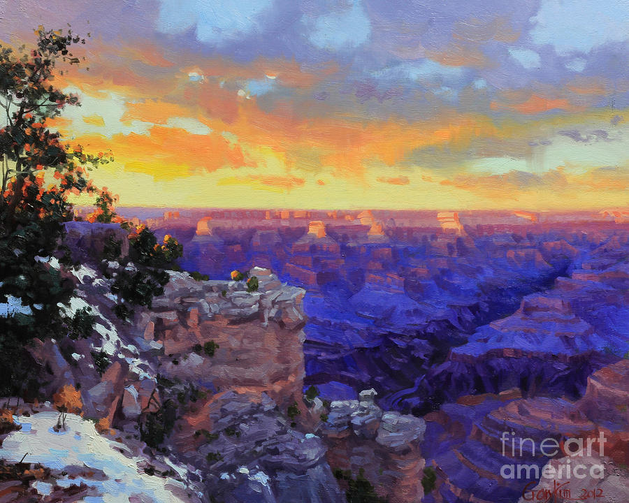 Grand Canyon Winter Sunset Painting by Gary Kim
