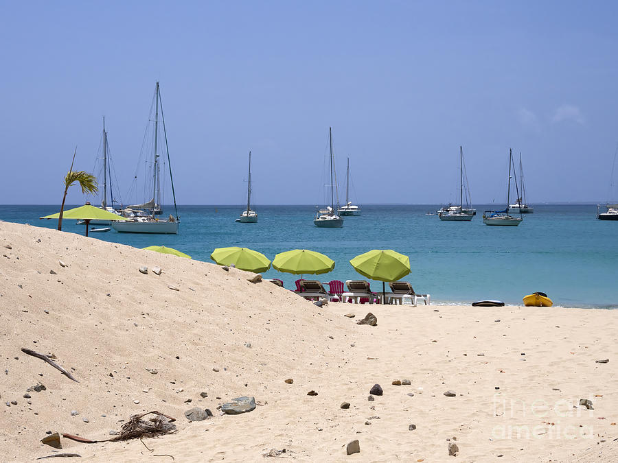 Umbrella Photograph - Grand Case beach in St Martin Caribbean by Louise Heusinkveld