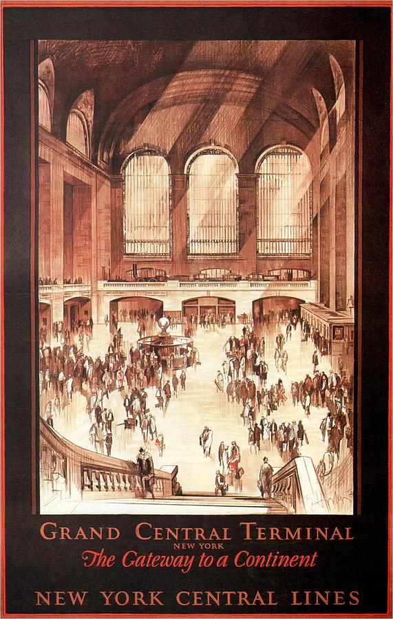 Grand Central Terminal, New York - Vintage Illustrated Poster Painting