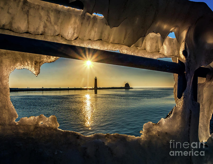 Grand Haven Framed in Ice Photograph by Nick Zelinsky Jr