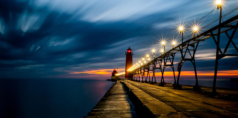 Sunset Photograph - Grand Haven Lighthouse by Larry Carr