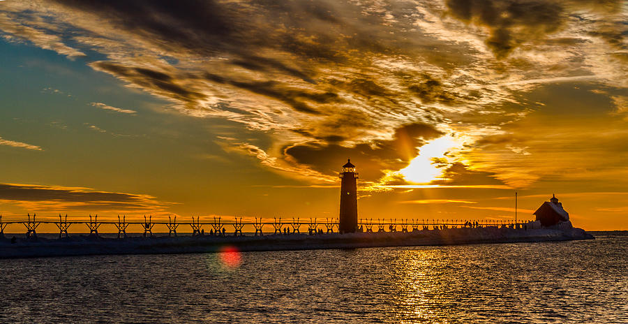 Grand Haven Lighthouse Lightshow Photograph by Joe Holley