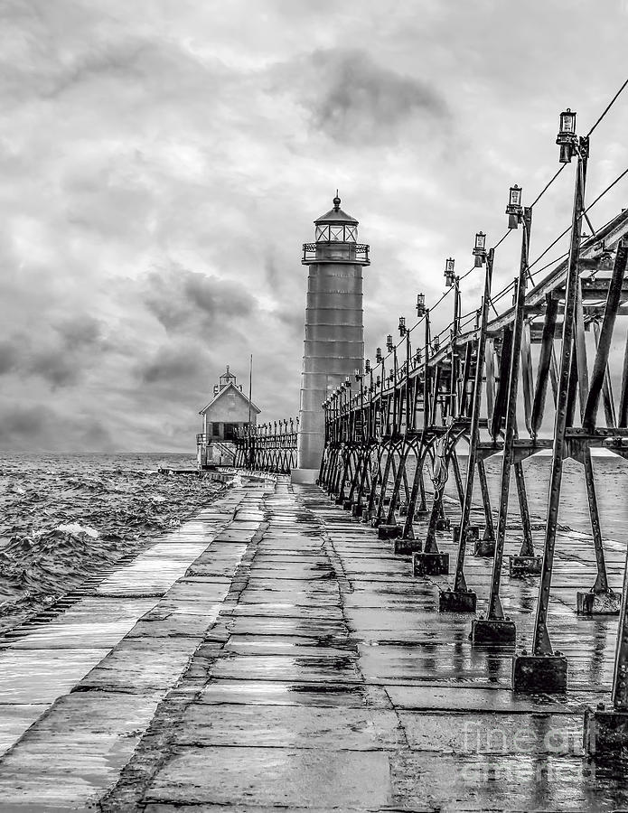 Grand Haven Lighthouse - Monochome Photograph by Nick Zelinsky Jr