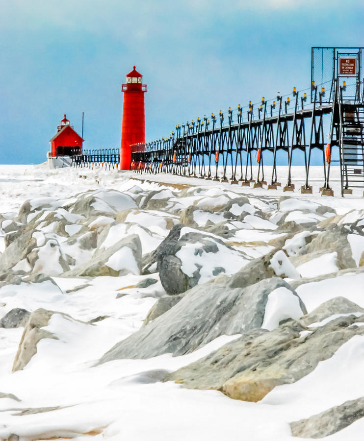 Winter Photograph - Grand Haven Lighthouse by Optical Playground By MP Ray