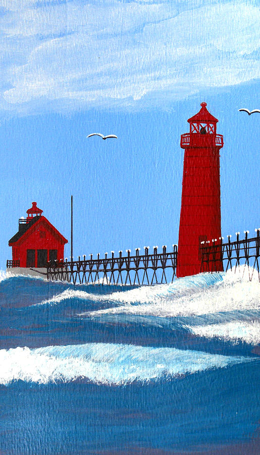 Lighthouse Painting - Grand Haven Lighthouse Painting by Frederic Kohli